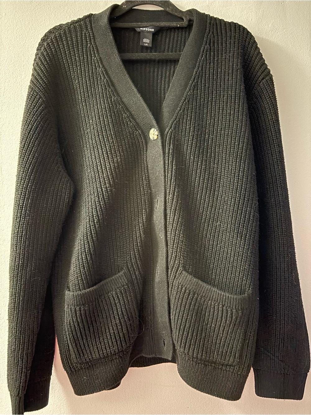 Ripzone Black Ribbed V-Neck Button Cardigan